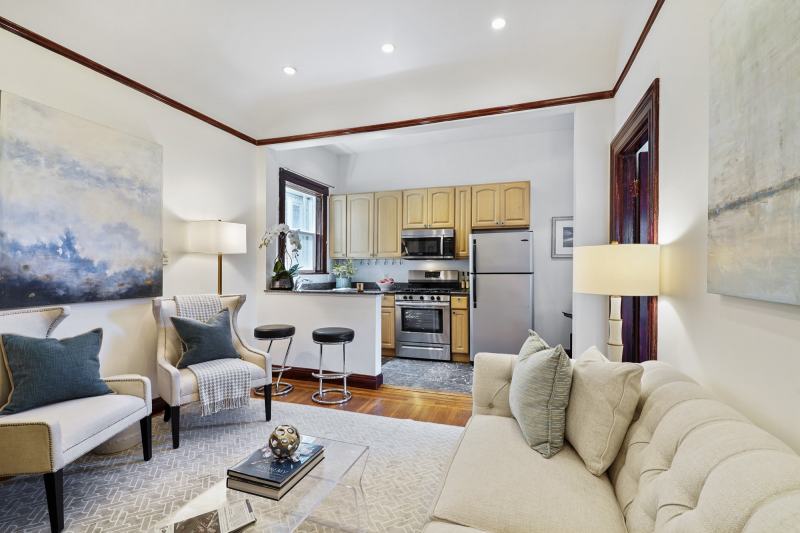 There's an open design at 1932 Fell Street that combines your kitchen and living room. Note the eat-in bar.