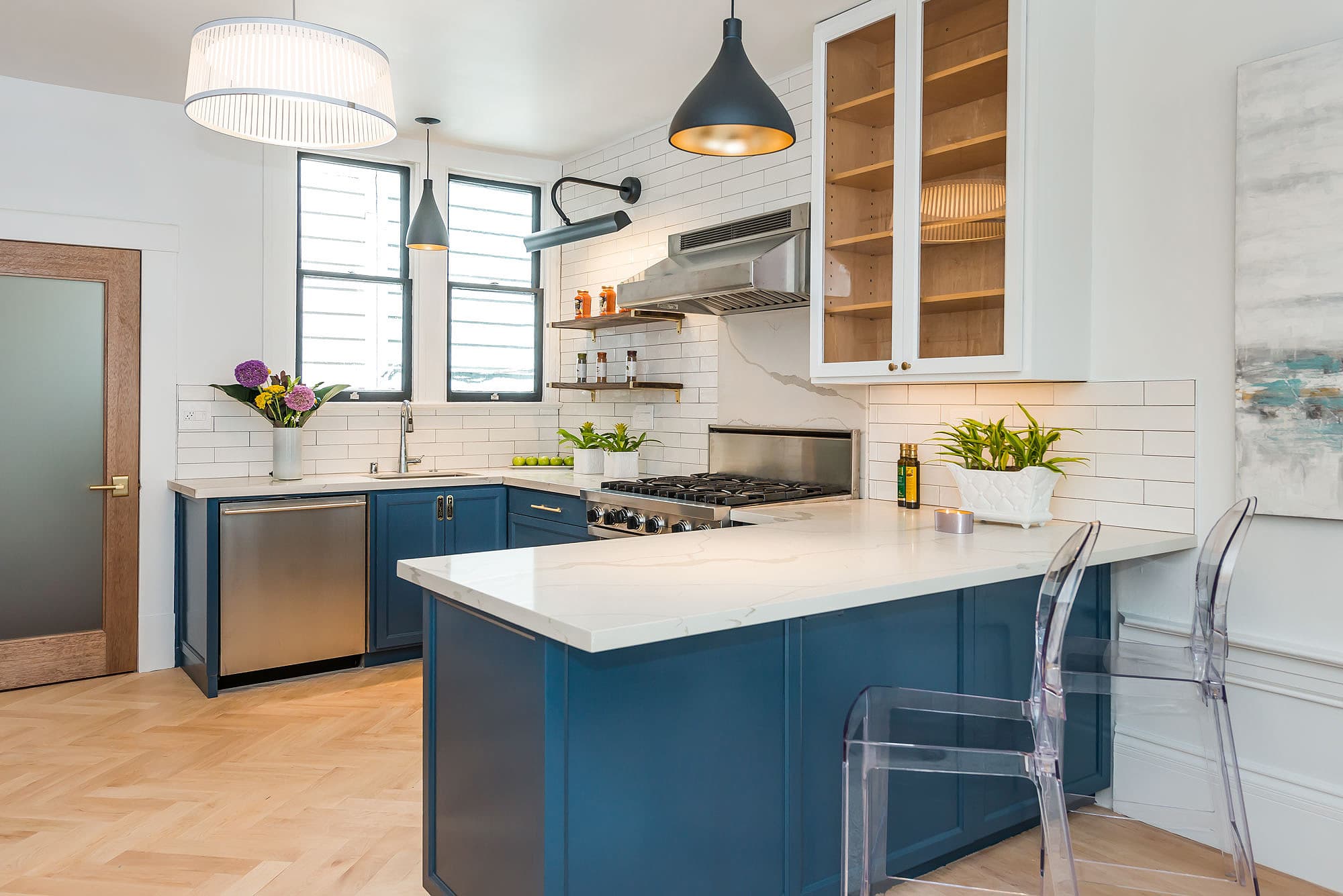 714 Page's kitchen cabinets were custom built and have extra-deep 22 inch drawers and 28-in deep counters