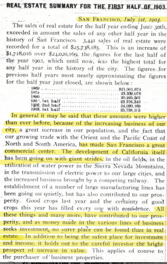 1903 real estate summary From 1903, a real estate summary