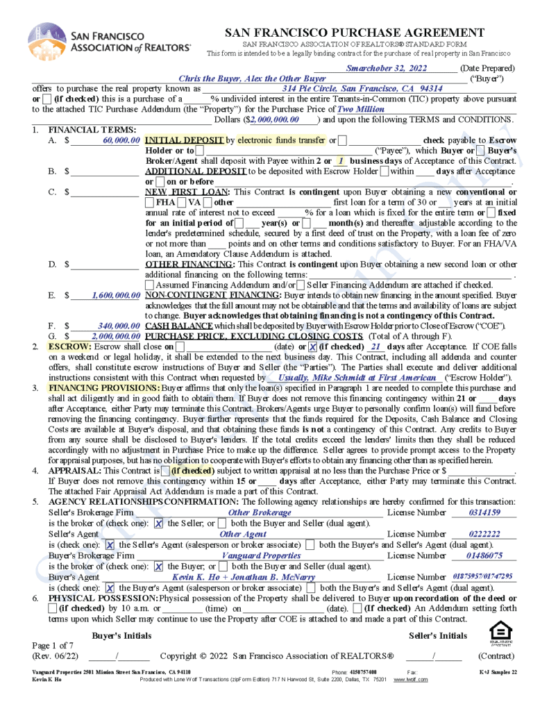 Page 1 of the SFAR 2022 Contract