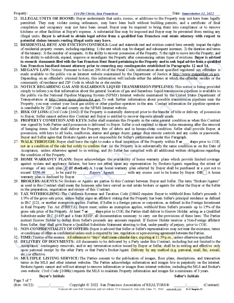 Page 5 of the SFAR 2022 Home Purchase Contract