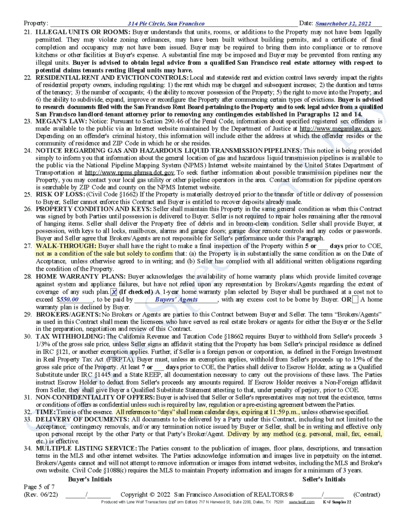 2022 SFAR Contract with highlights_Page_07 Page 5 of the SFAR 2022 Home Purchase Contract
