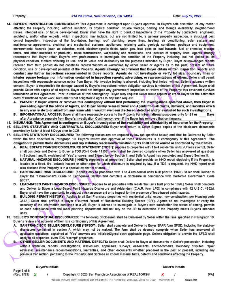 Page 3 of the 2023 SFAR Purchase Contract