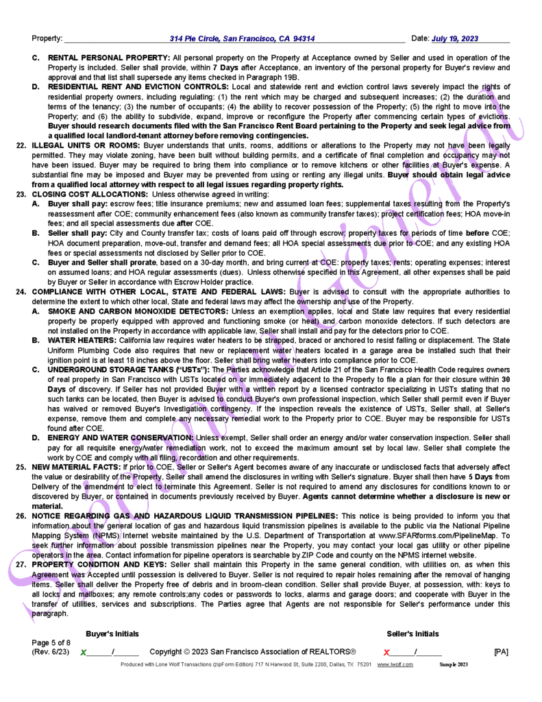 Page 5 of the 2023 SFAR Purchase Contract