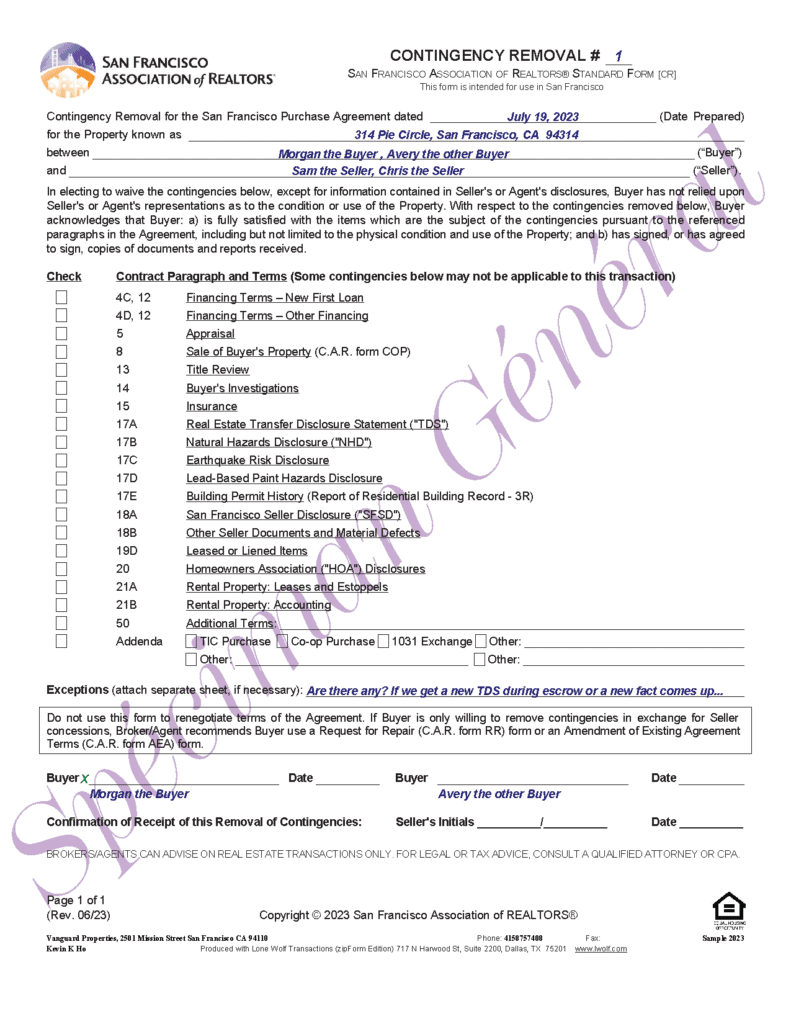 The Contingency Removal of the 2023 SFAR Purchase Contract