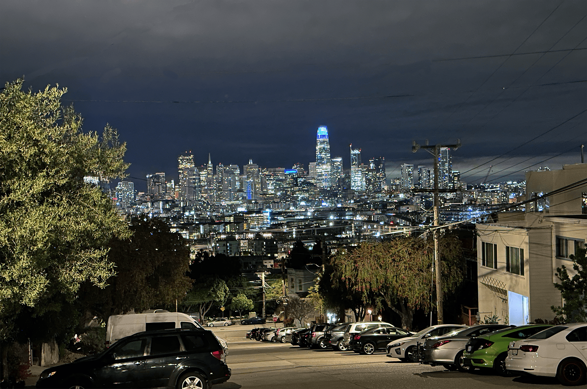Night time view of skyline from Carolina Street