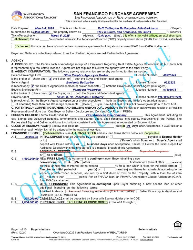 SFAR Contract - Dec 24 version - page _Page_01 Image of the SFAR Form Contract, page 1, Dec 2024 Version