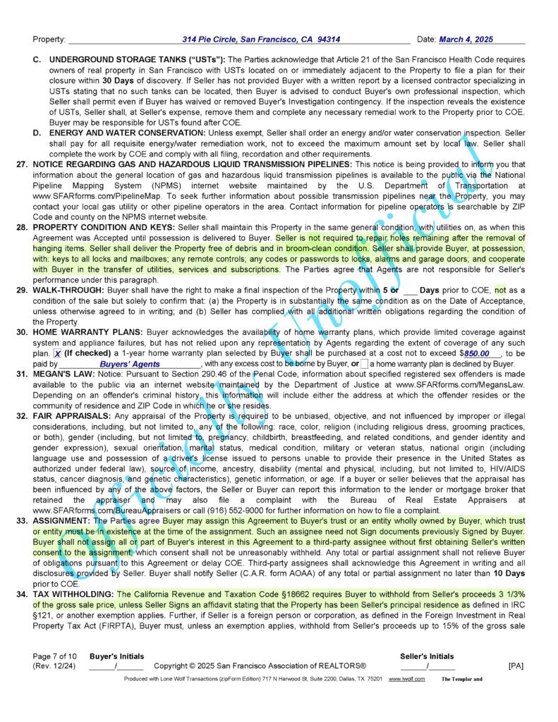 SFAR Contract - Dec 24 version - page _Page_07 Image of the SFAR Form Contract, page 7, Dec 2024 Version