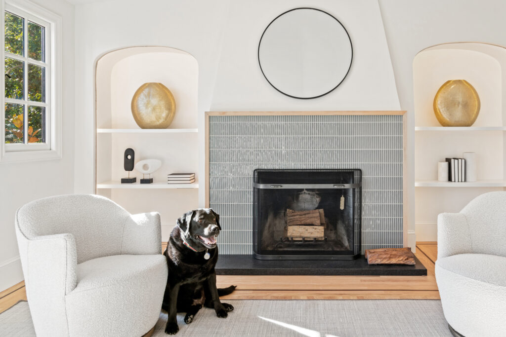 Mr Raffi by the Living Room fireplace