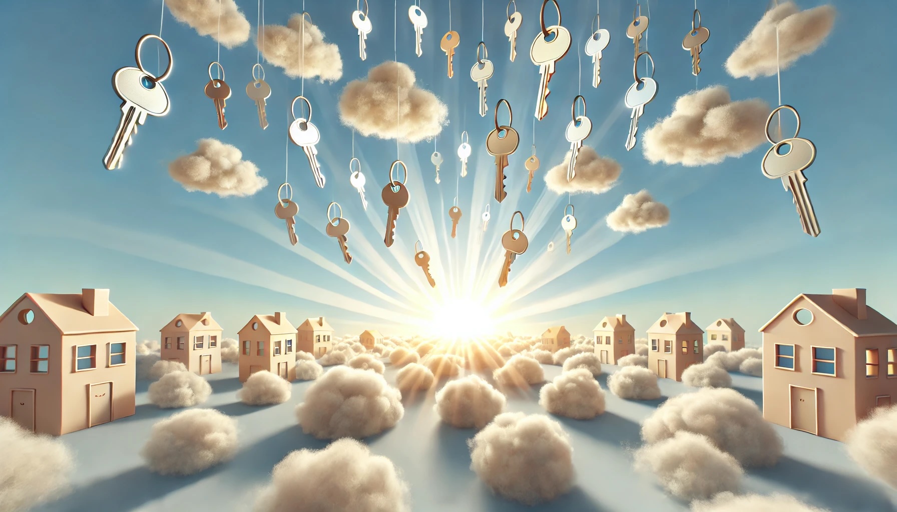 Illustration of keys and sky and homes