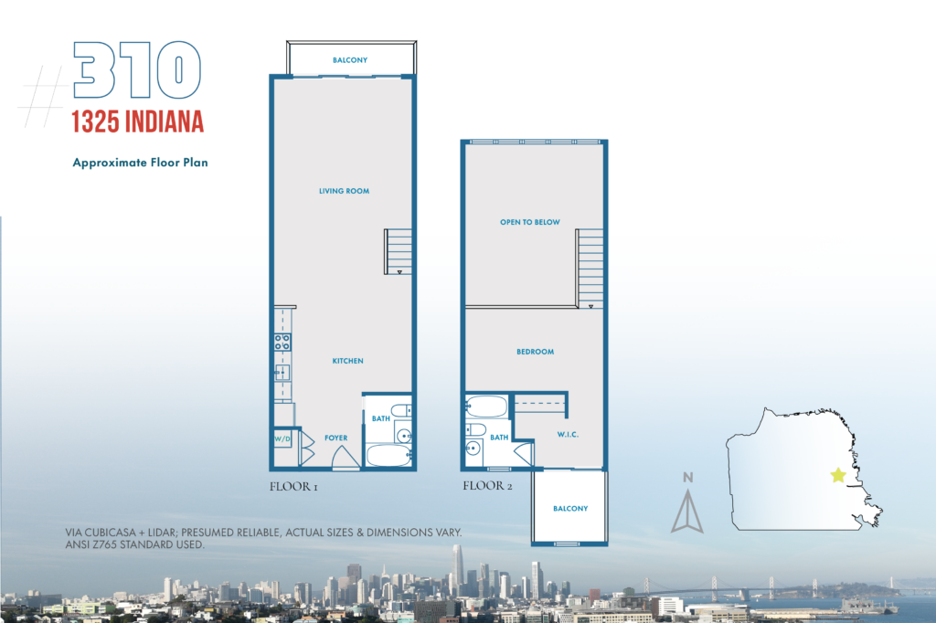 Approximate Floor plan for Number 310 at 1325 Indiana Street, San Francisco