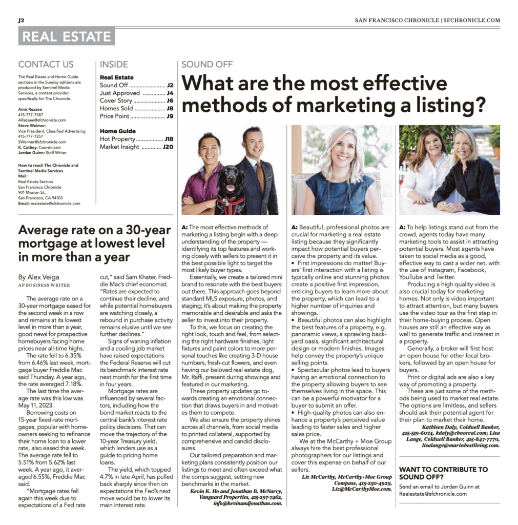 Snapshot of how we sell column in the San Francisco Chronicle Real Estate Section asking Expert Agents their opinions