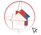3D Tour Icon – Representing interactive 3D property walkthroughs with a rotating house