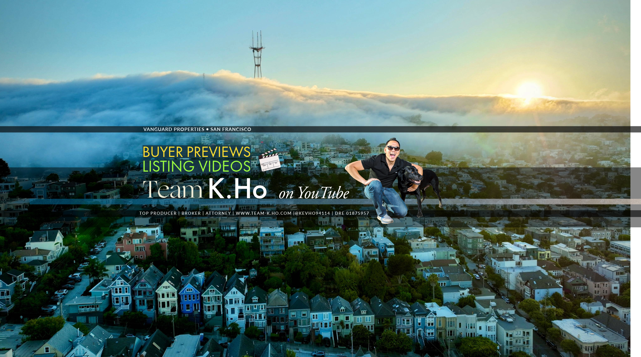Team KHo 26 YouTube Drone image of fog and sunset towards Sutro tower with text introducing
